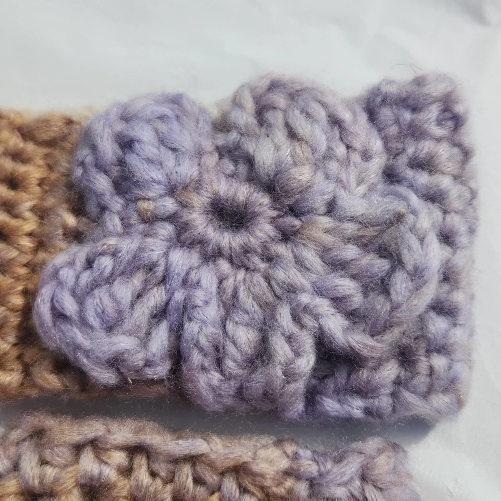 Handmade Crochet Chunky Headband Ear Warmer and Fingerless Gloves Mitts Set